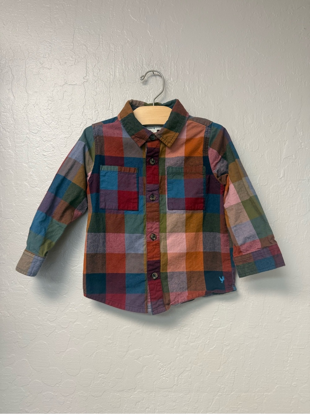 $23 ADD ON blue rooster blue green plaid button down shirt 4Y janie and jack zar